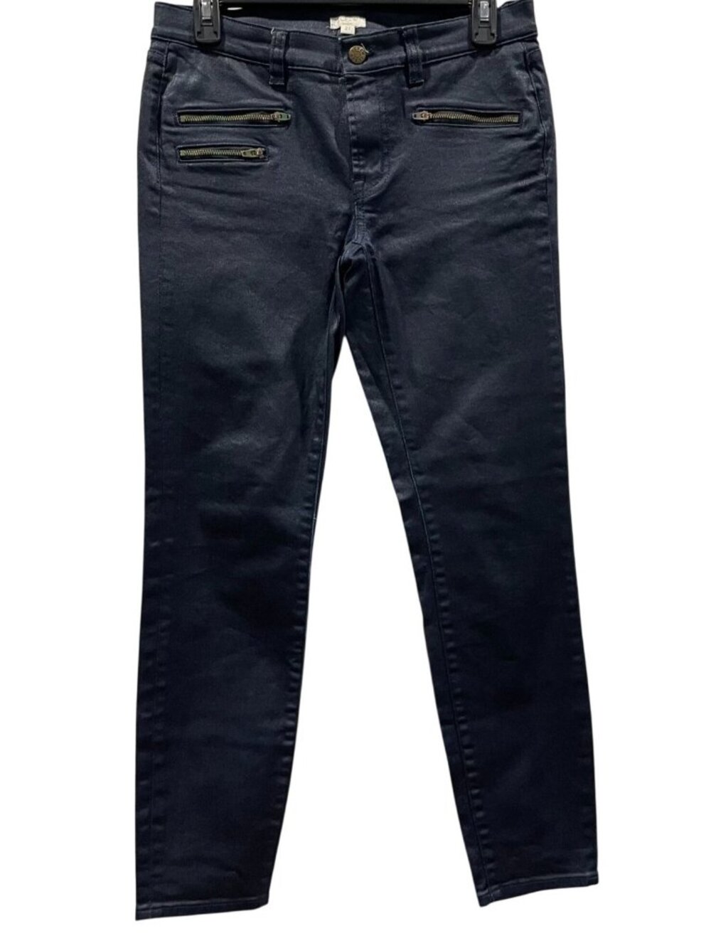 J Crew Waxed Moto Skinny Jeans 27 Blue Mid Rise Bikercore Punk Rave Festival Y2K